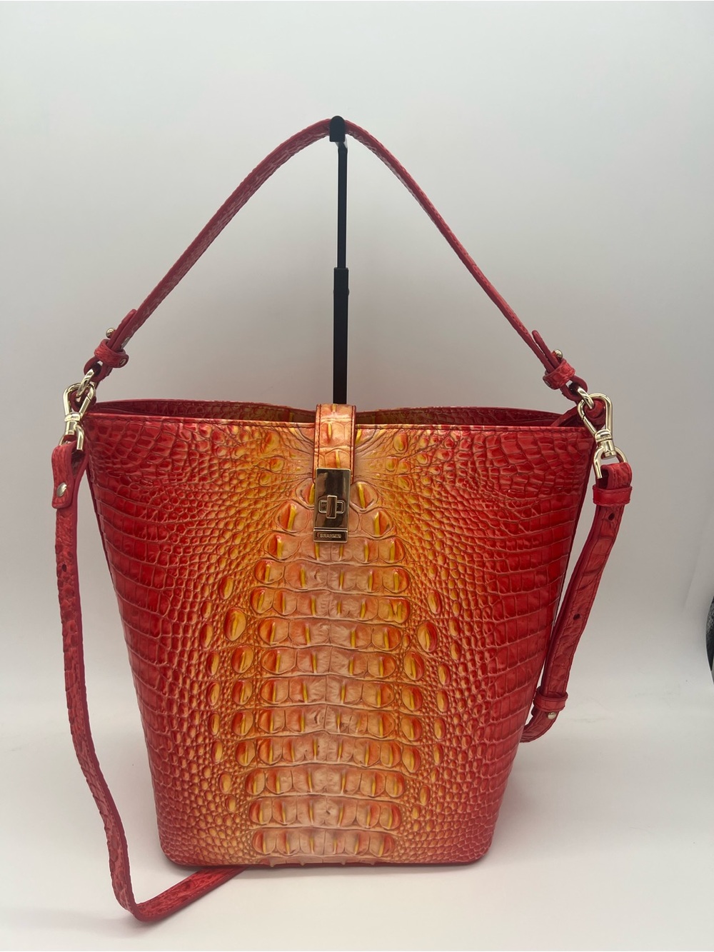 BRAHMIN Authentic Sunset Ombre Croc Embossed Leather Shoulder Bag / Crossbody